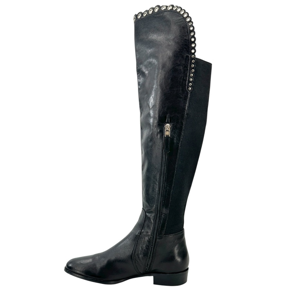 LK Bennett Black Leather Grommet Detail Over the Knee Flat Tall Riding Boots - Picture 7 of 14